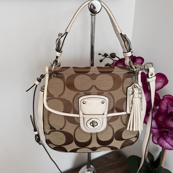 COACH 19034 Khaki  Ivory Signature Jacquard Leather Legacy Willis Crossbody Bag - Picture 3 of 15